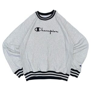 VTG Y2K Champion Reverse Weave Two-Tone Gray Spell Out Crewneck Sweatshirt Sz M